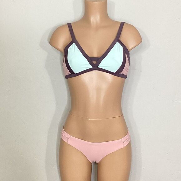 New. Pilyq blush/pink, brown, mint bikini. D-cup top/ S-bottom. Normally $168 - Picture 3 of 7